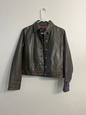 Banana Republic Brown Leather Snap-Front Jacket